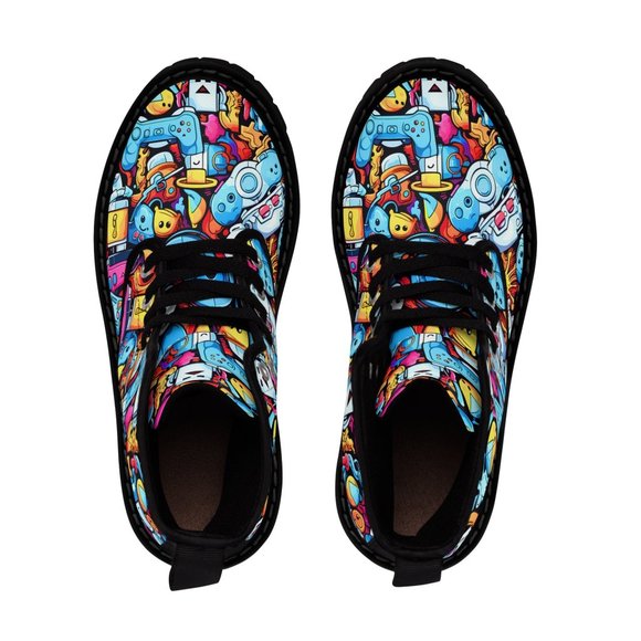 Video Game Graffiti Man Shoes, Luxury Stylish,  Men's Canvas Boots, Classy Mod - Picture 7 of 9